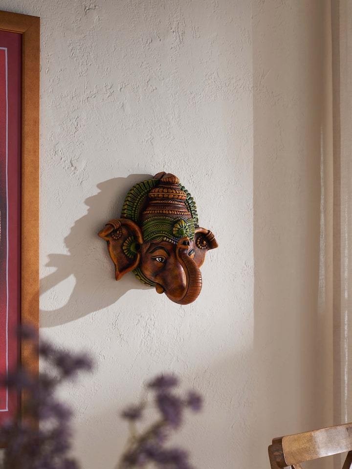 Left-side view of the Studio Pottery Ganesha Head Idol