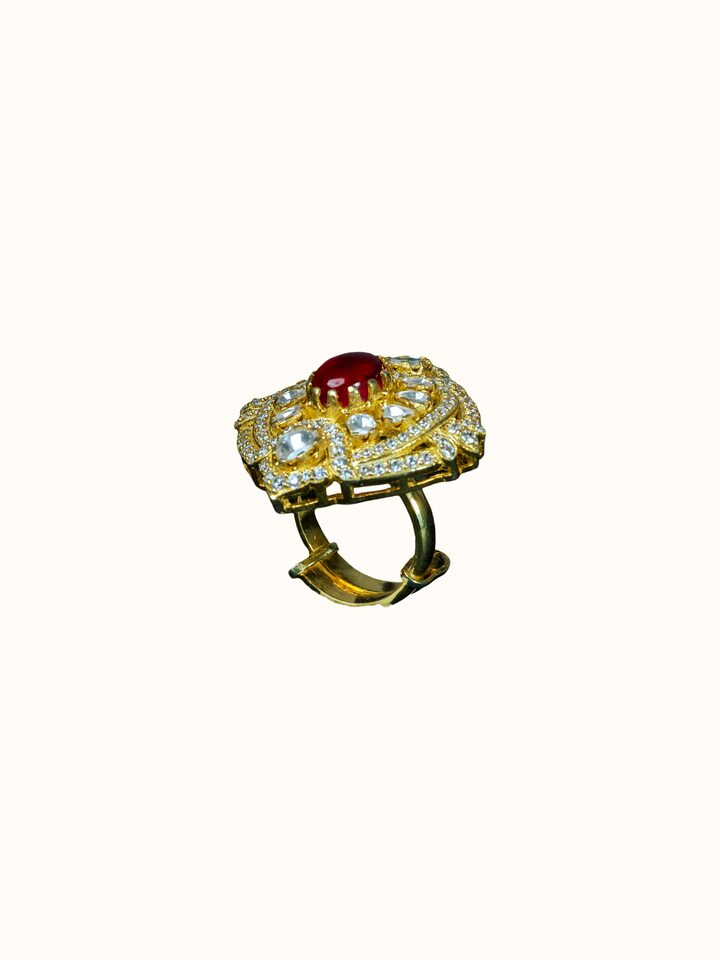 Dank Polki Gold Plated Silver Ring