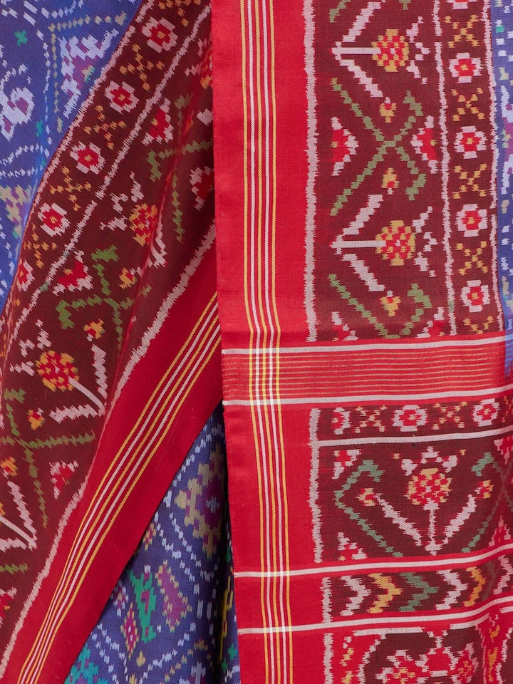Draped detail view of the Light Blue Patan Patola Handloom Silk Saree