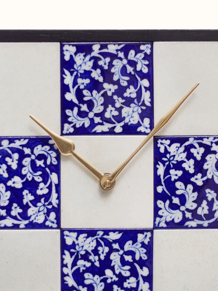 Detail shot of Blue Pottery Ceramic Wall Clock