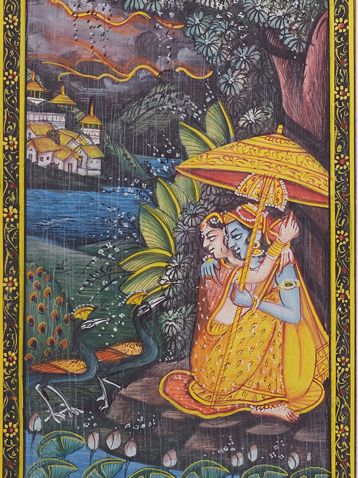 Detail view of the Radha Krishna Love Miniature Painting