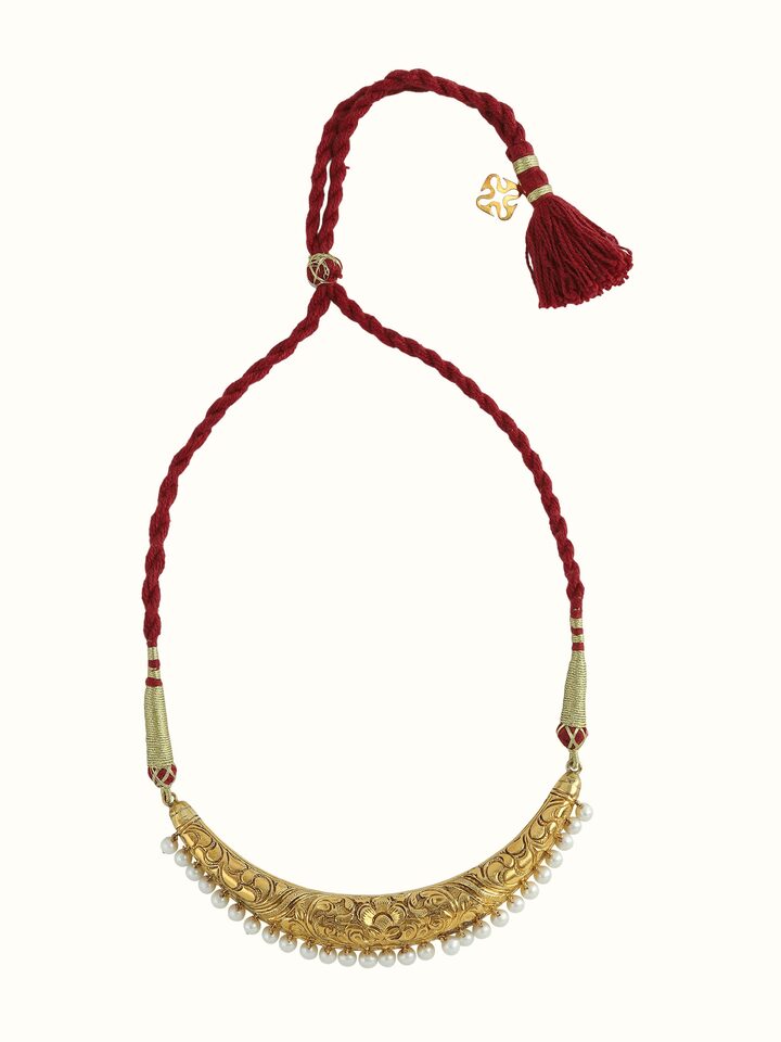 Front view of Chitai Silver Long Necklace by Swadesh showcasing detailed silver craftsmanship and elegant design