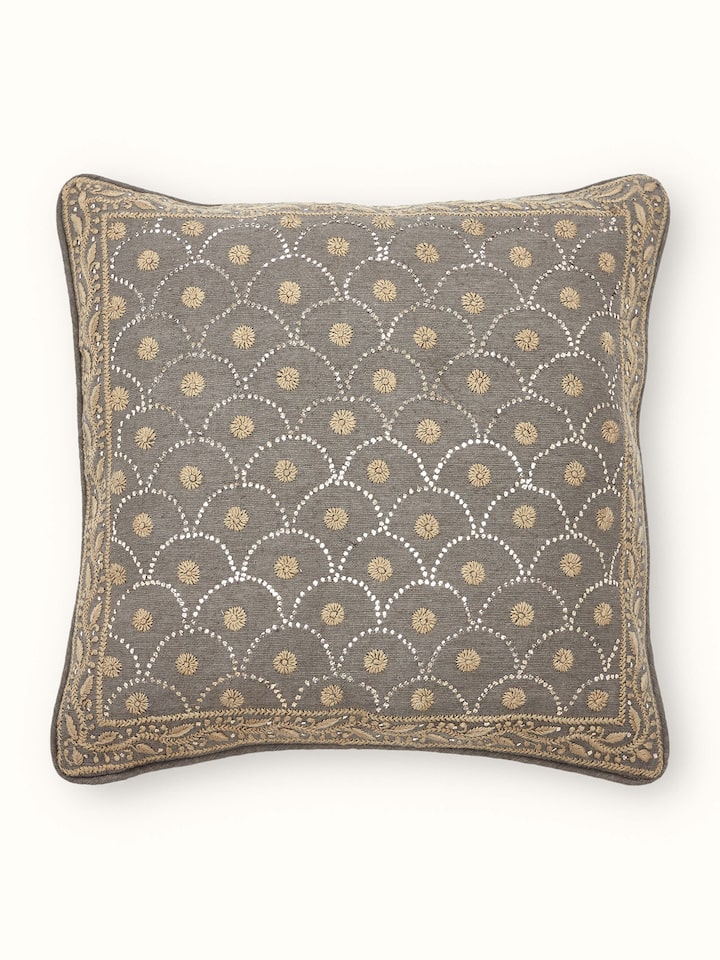 Pragya Grey All-over Silk Chikankari Hand Embroidered Cushion Cover
