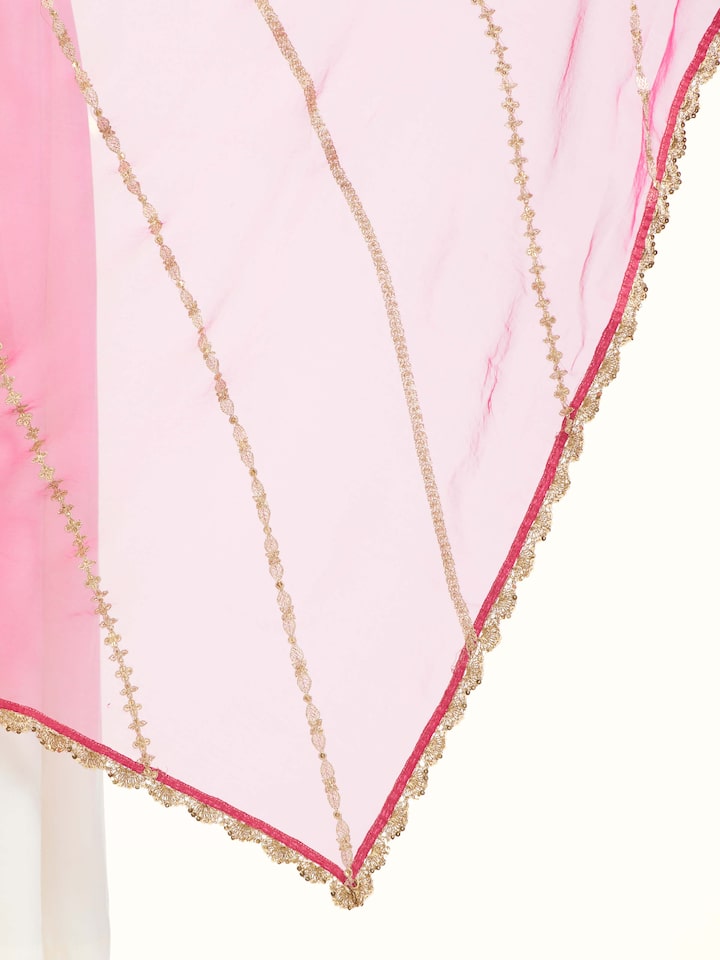 detail view of pink hand embroidered dupatta embroidery