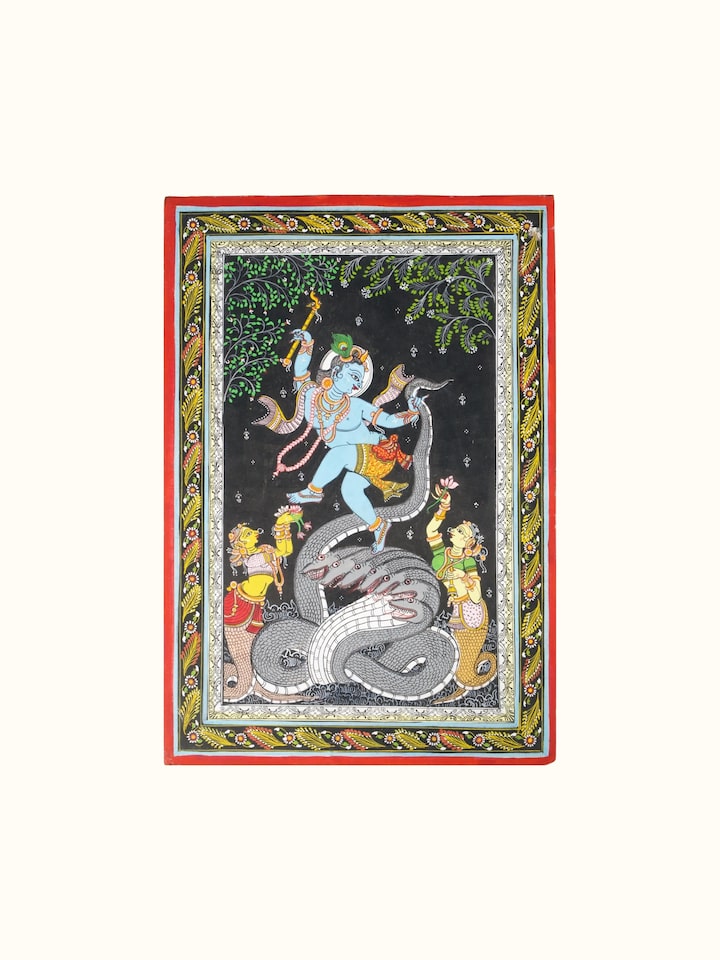 Front view of the Krishna Kaliyadalan Patachitra Painting
