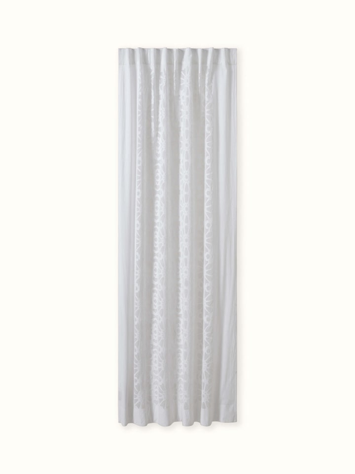 Mandana White Trellis Cotton Applique Sheer Curtain (7 Ft)