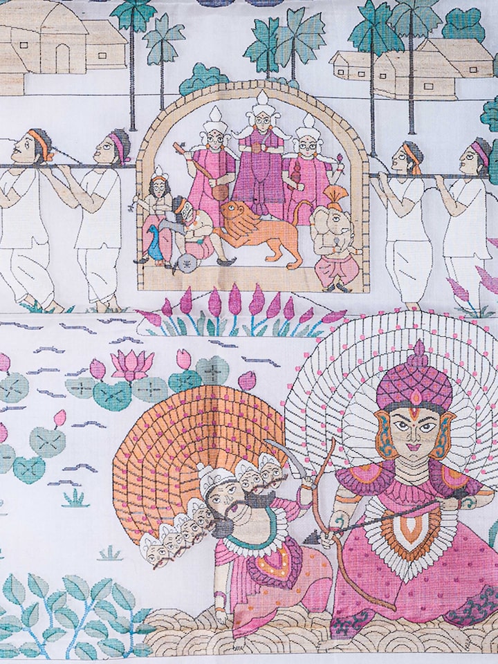 Rear detail view of the Durga Visarjan Jamdani Wall Hanging