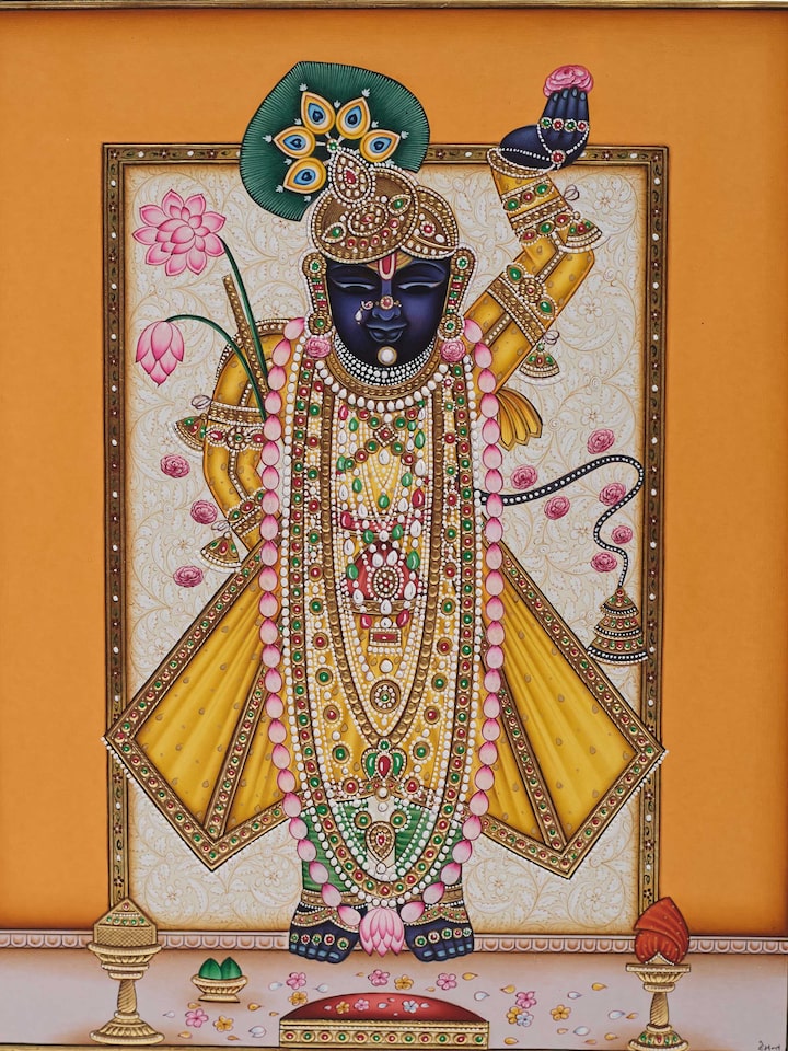 Detail view of the Shrinathji in Gold Miniature Painting