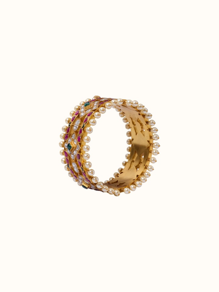 Close-up view of Jadau Silver Bangle highlighting the stone setting and metalwork detail