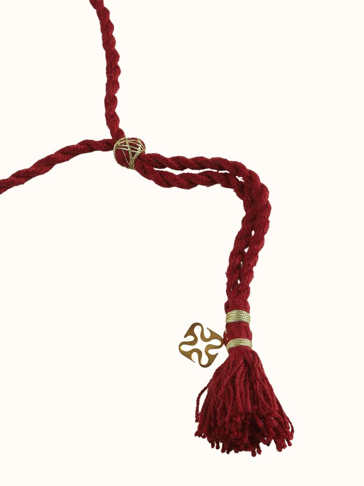 Close-up of Chitai Silver Long Necklace by Swadesh highlighting the intricate silver design and length of the necklace
