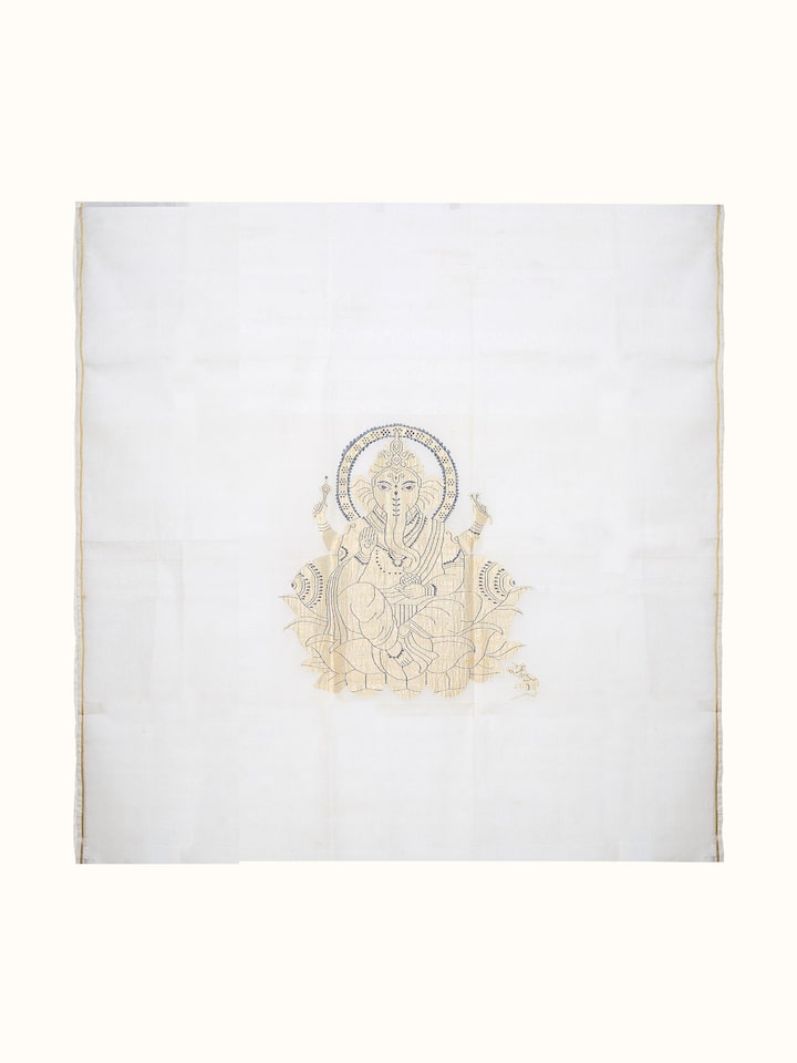 Front view of the Sri Ganesha Jamdani Wall Hanging