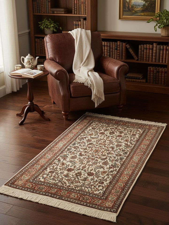 Traditional Persian ivory Tabriz Kashmir silk hand-knotted rug with detailed floral pattern