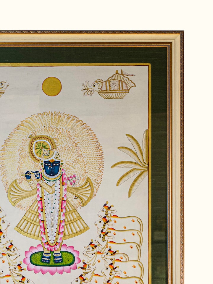 Rear detail view of the Shrinathji Gopashtami Pichwai Painting