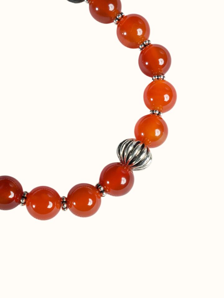 Top view of the Gemstone Smoky Quartz & Red Onyx Silver Bracelet