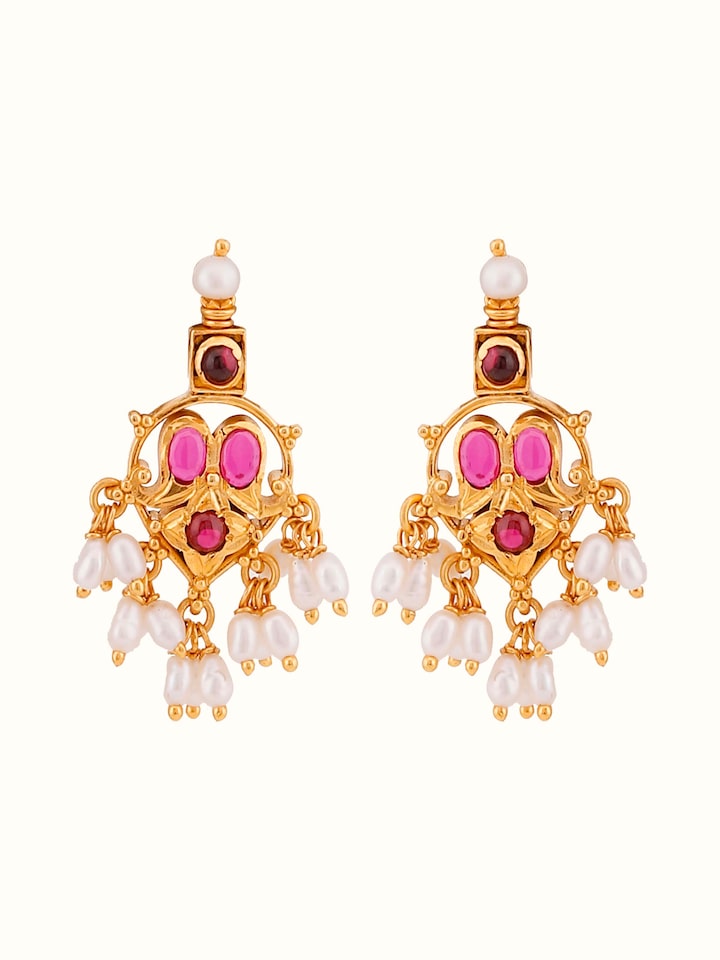 Front view of Guttapusalu Silver Drop Earrings showing the complete piece and design