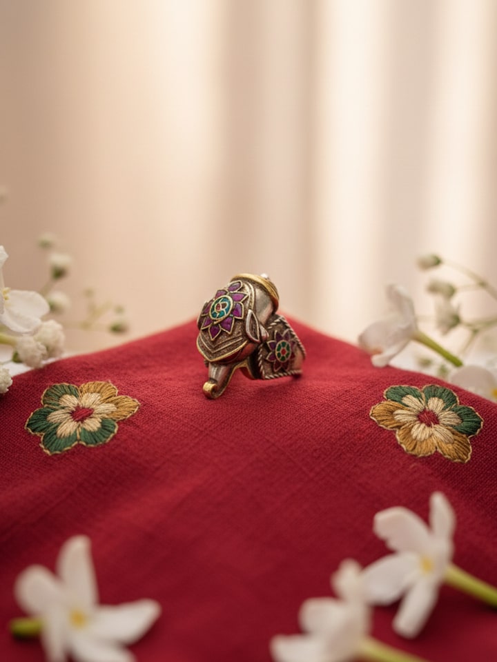 Styled view of Silver Smithing Ring worn on the finger, showing how it looks styled