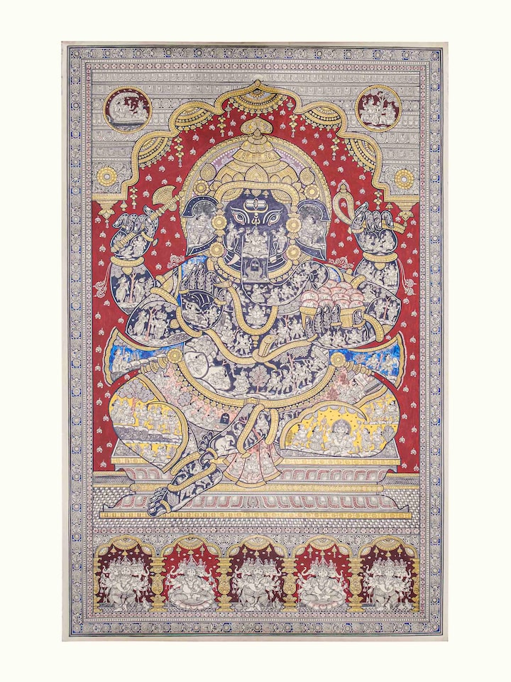 Front view of Ganesha Pattachitra Painting showing the complete artwork and composition
