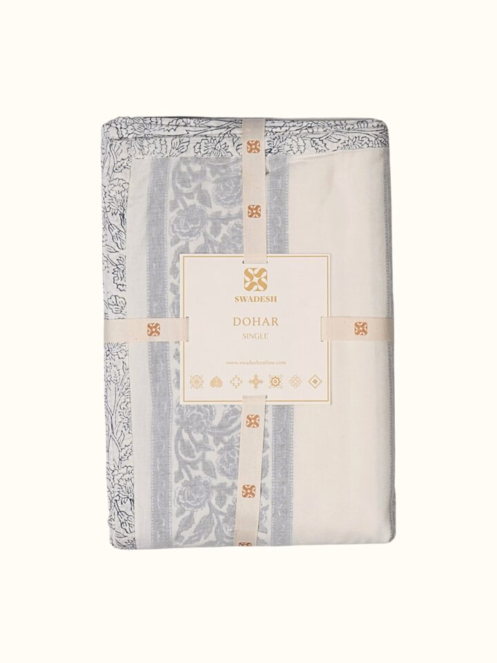 Sanjhi Grey Jaal Cotton Sanganeri Hand Block Print Single-size Dohar
