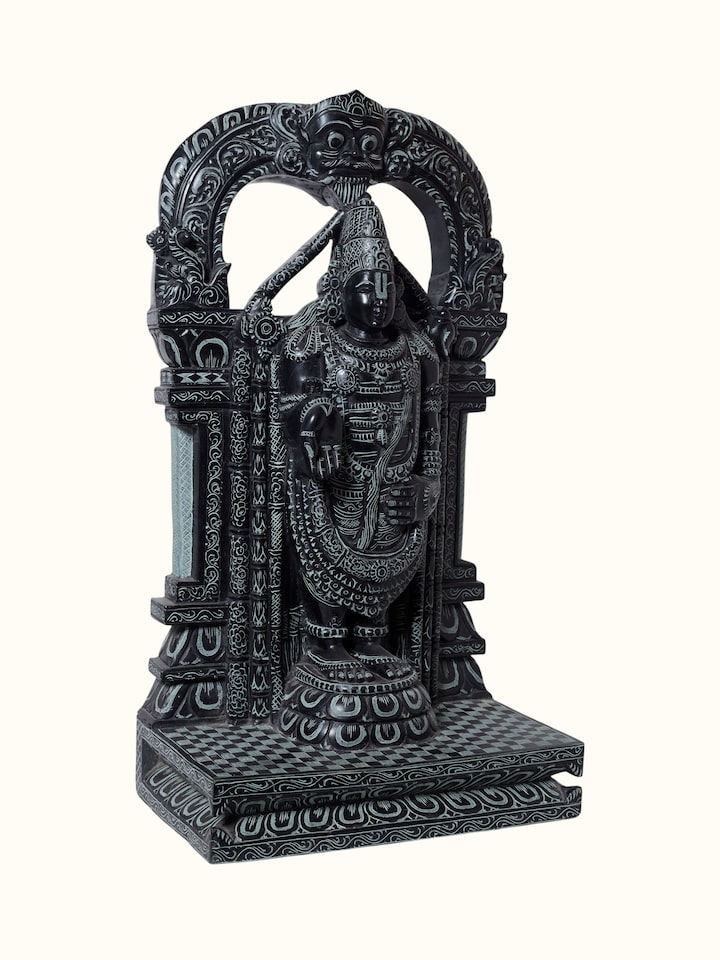 Angled view of the Stone Carved Balaji Idol