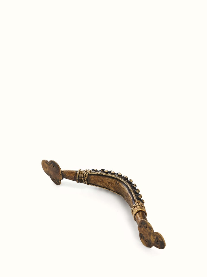 Back view of Dhokra Brass Small Balls Door Handle emphasizing the functional design and artistry of the handle