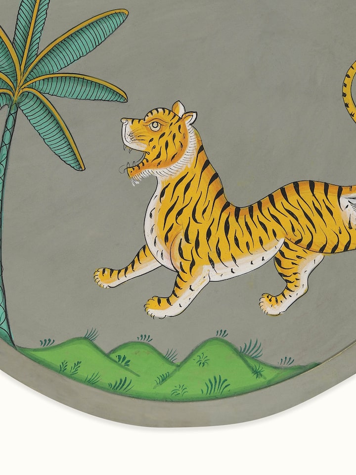 Rear detail view of the Tiger and Tree Pichwai Painting Wall Plate
