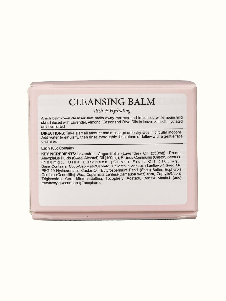 Back view of Cleansing Balm Rich & Hydrating showing the back label with product information