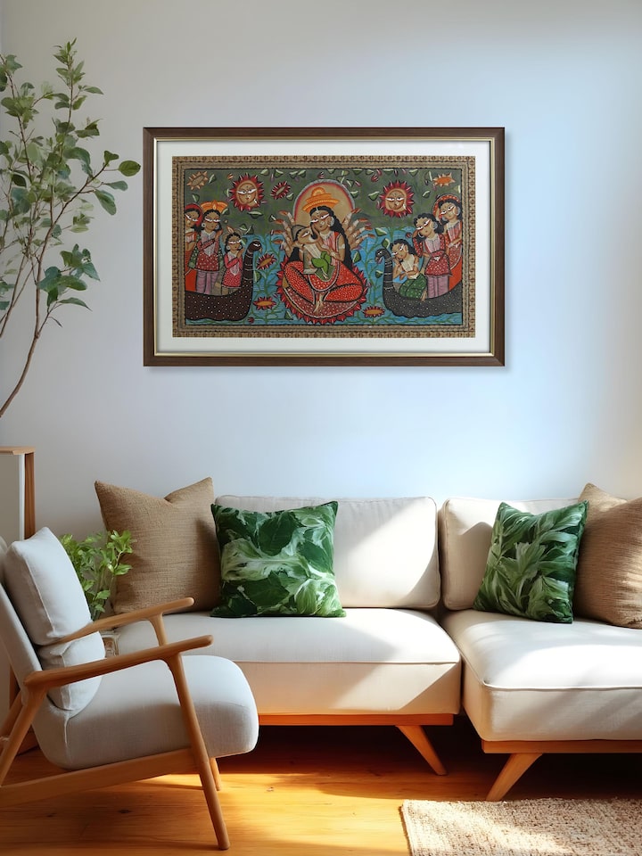 Lifestyle view of Durga Family Kalighat Painting