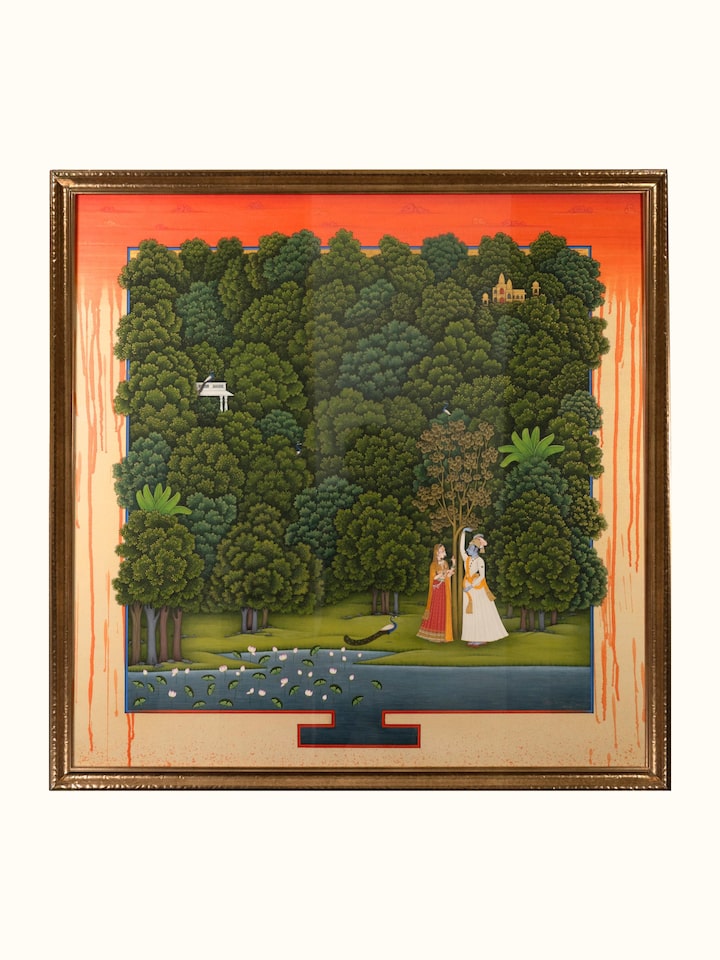 Front view of the Krishna Garden Miniature Painting