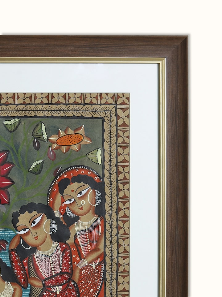 Detail shot of Durga Family Kalighat Painting