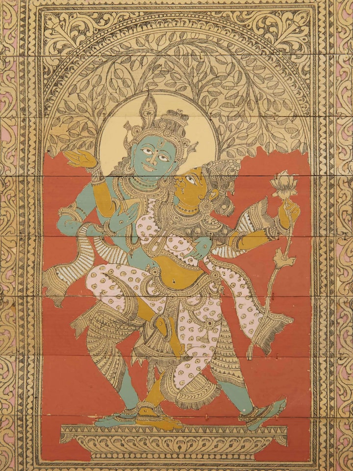 Close-up detail of the Kadamba Tree Palm Leaf Engraving