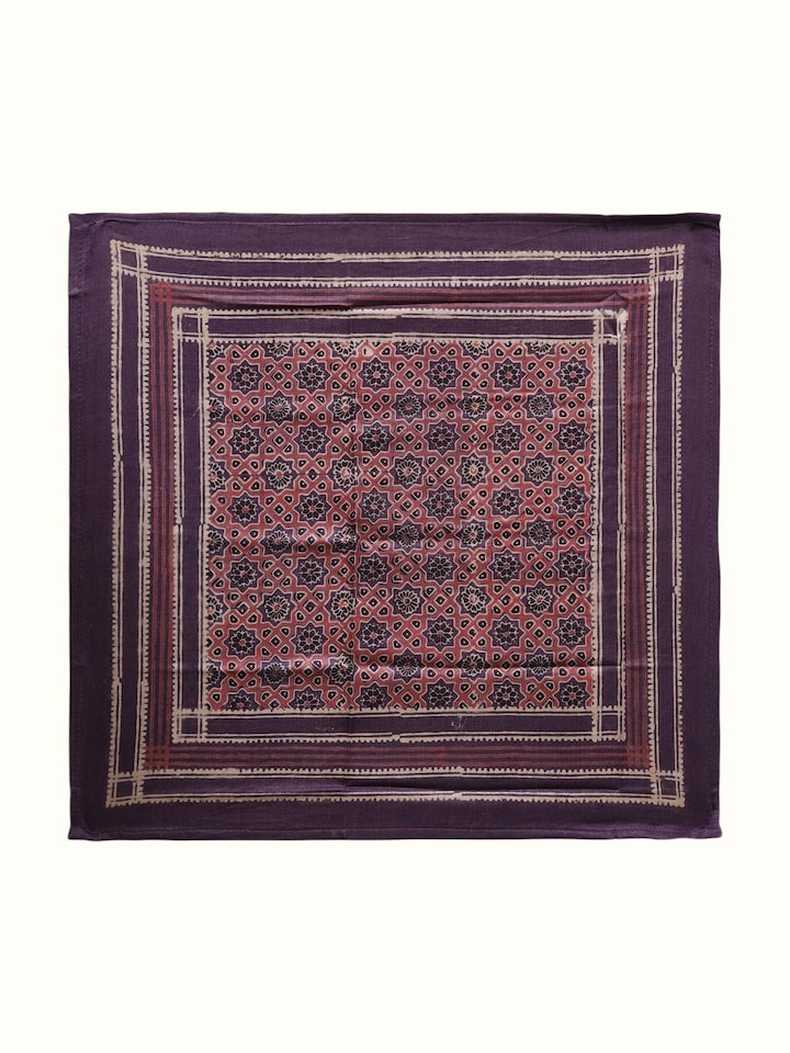 front view of assorted silk ajrakh block printed pocket squares gift set