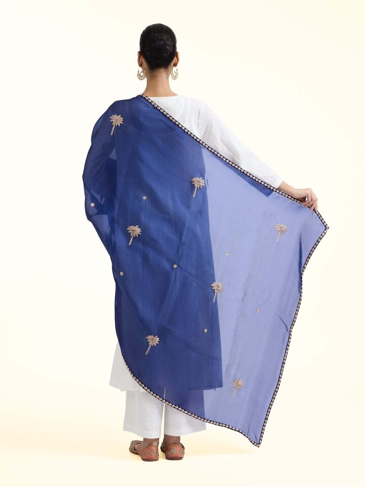 Back view of Sapphire Zardozi Hand Embroidered Dupatta emphasizing the overall design and fine details