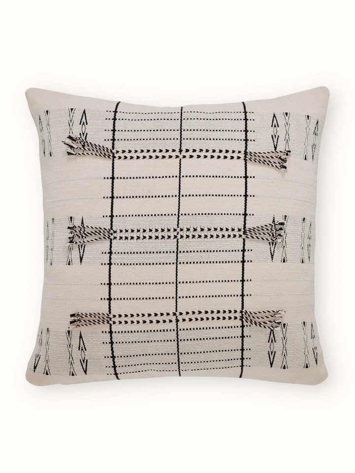 Ridhima Ivory Geo Cotton Naga Handloom Cushion Cover