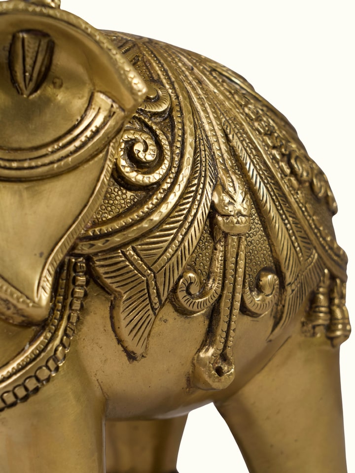Detail view of Brass Carved Elephant Figurine