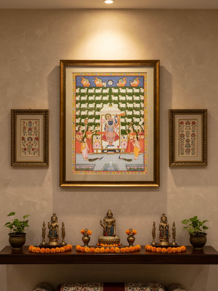 Left-side view of the Shrinathji Aarti Gopashtami Pichwai Painting