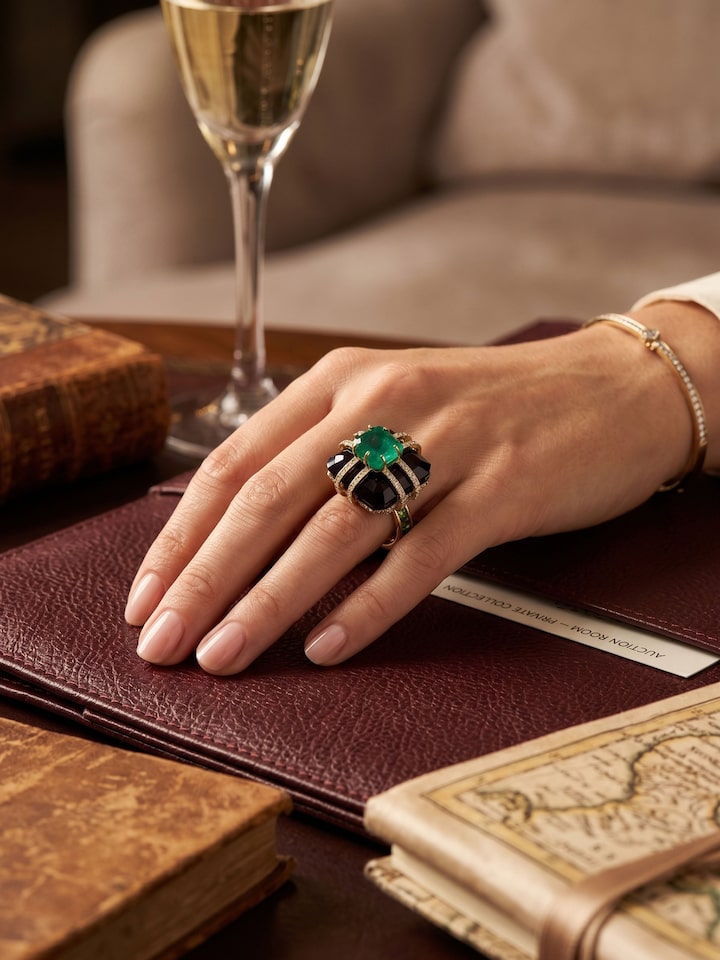 Styled view of Silver Smithing Ring worn on the finger, showing how it looks styled