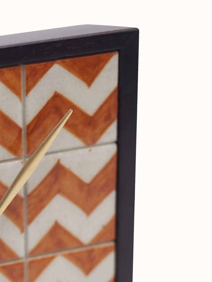 Detail shot of Blue Pottery Ceramic Table Clock