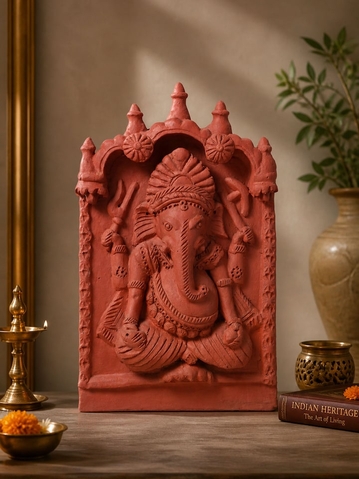 Left-side view of the Matte Terracotta Clay Ganesha Idol