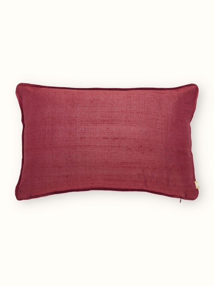 Alankar Maroon Diagonal Stripe Silk Zardozi Hand Embroidered Cushion Cover