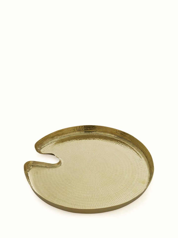 Front view of Polished Brass Pooja Thali, highlighting the intricate detailing and polished finish.
