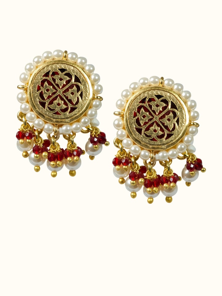 Front view of Thewa Silver Drop Earrings showing the complete piece and design