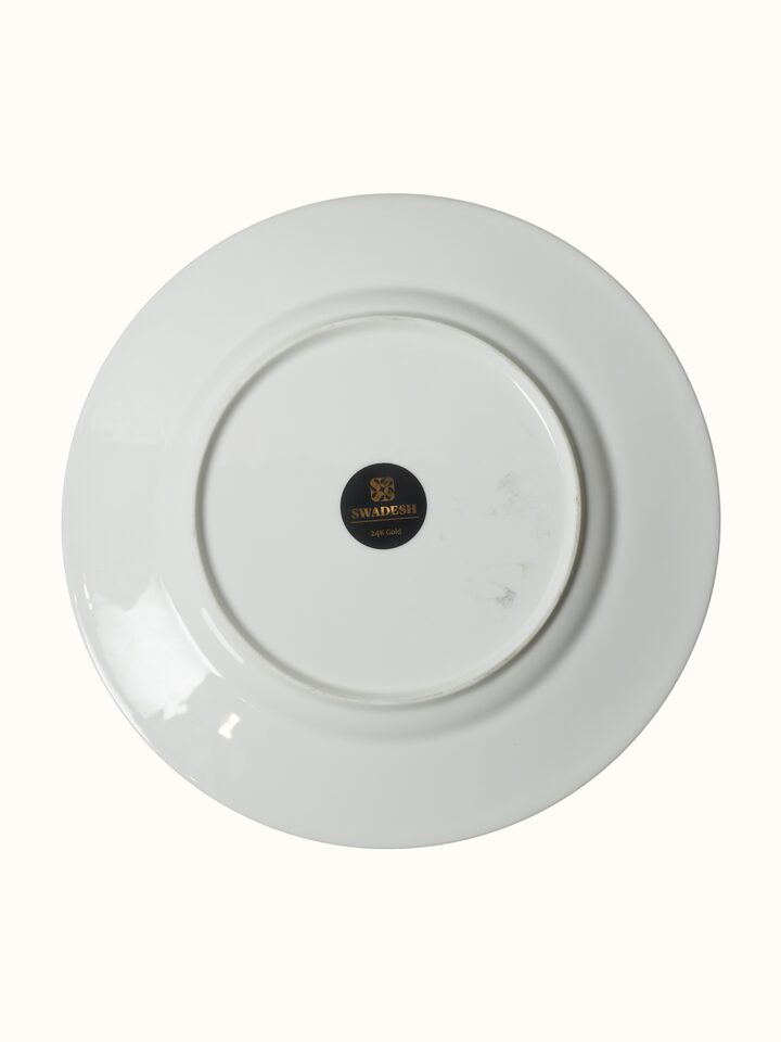 Back view of Ceramic Dinner Plates With Gold-Accents (2 Pcs) showing the back or base of the piece