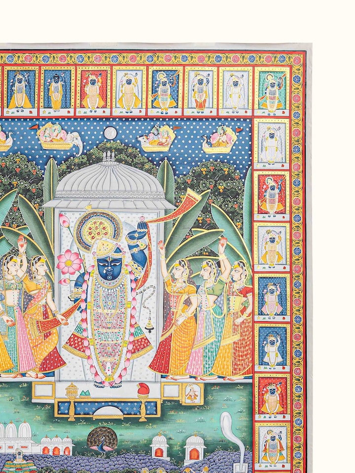 Detail view of the Sharad Purnima 24 Darshan Pichwai Painting