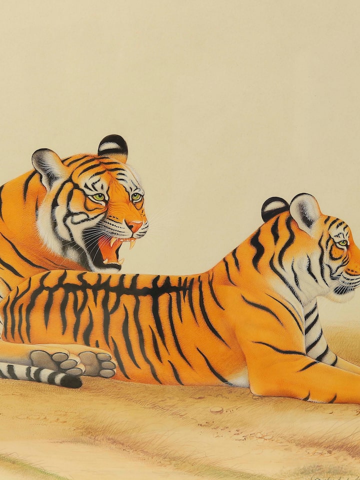 Detail view of the Tiger and Tigress Miniature Painting