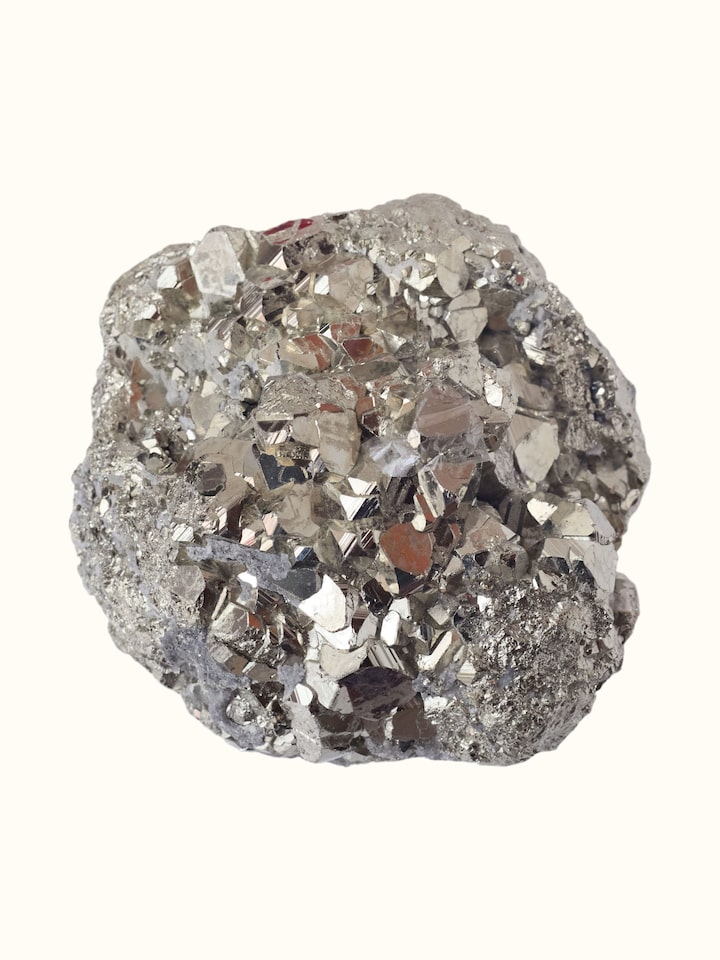 Detail view of Gemstone Pyrite Cube Geode Healing Stone highlighting the natural crystal texture and colour, from a different angle