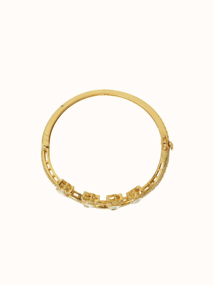 Detail view of Dank Polki Silver Bangle highlighting the stone setting and metalwork detail, from a different angle