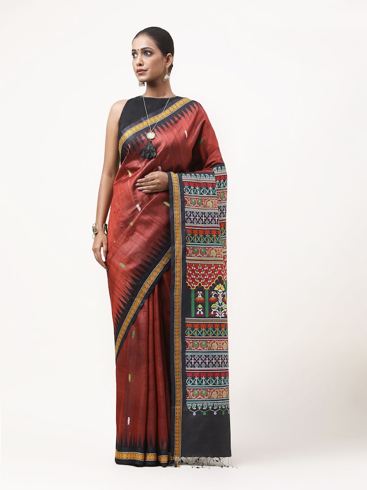 Magenta Tussar Silk Saree