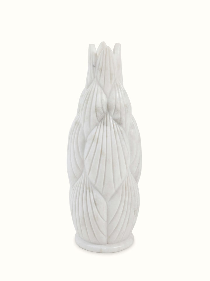 Marble carving floor vase with intricate handcrafted patterns – front view