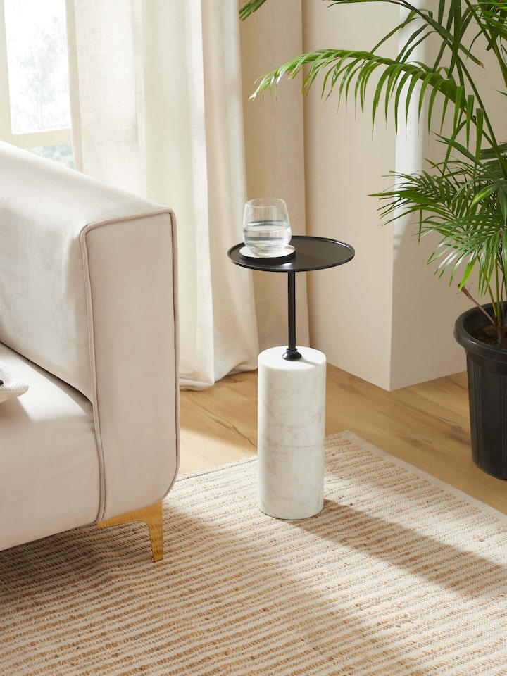 Lifestyle view of Marble Stone Carving Black Finish End & Side Table