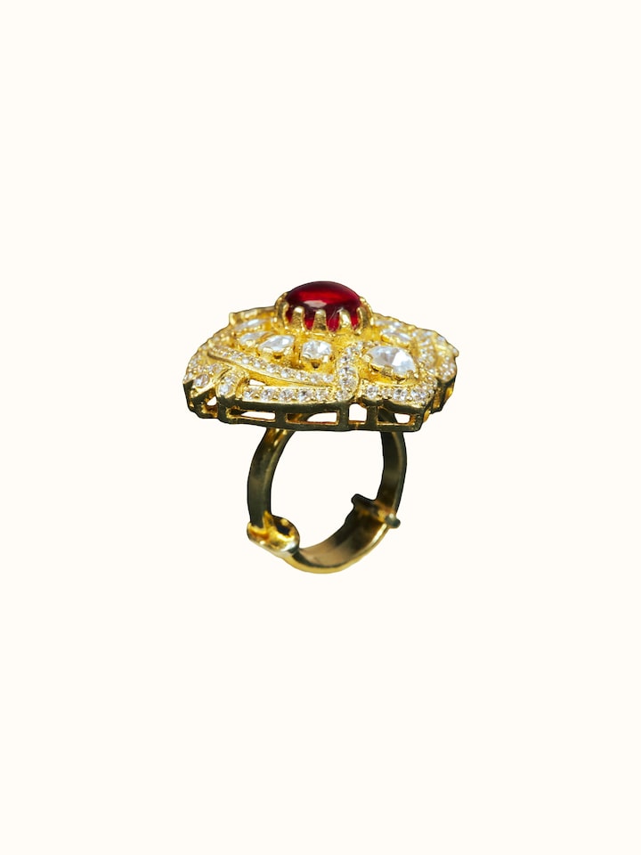 Dank Polki Gold Plated Silver Ring